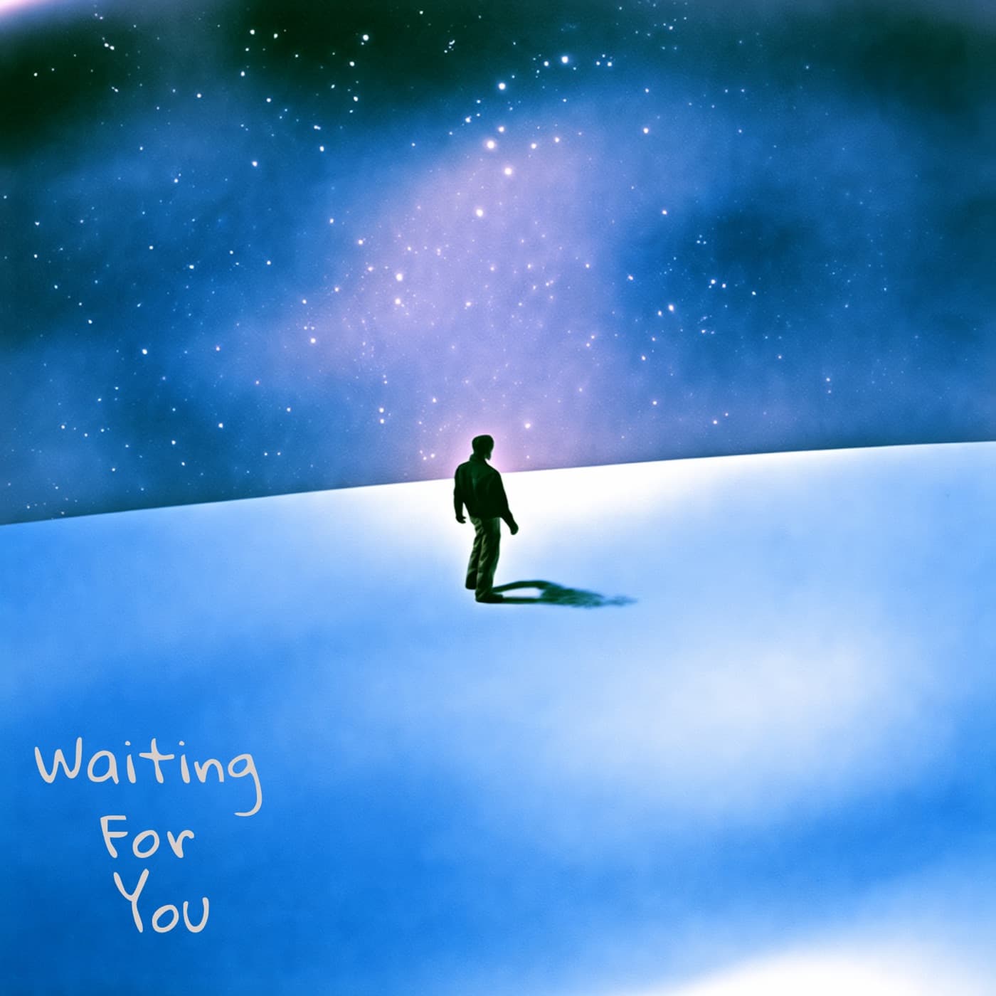 Single-Cover «Waiting For You» von Peter Atzur x FEDJA – Person auf einem Schneehügel unter einem Sternenhimmel